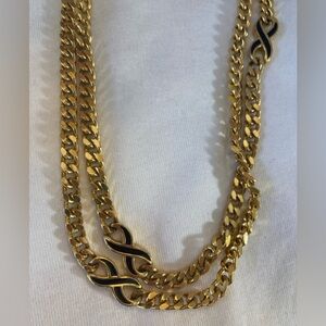 Givenchy Vintage Curb Link Chain Link Necklace Gold Tone Black Enamel